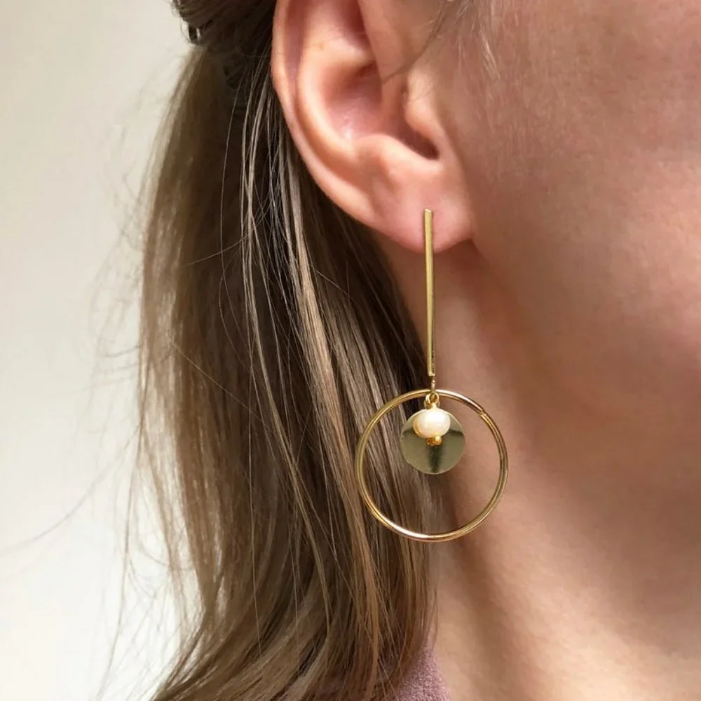 Accent dangle hoop earrings, large lightweight gold tone earrings